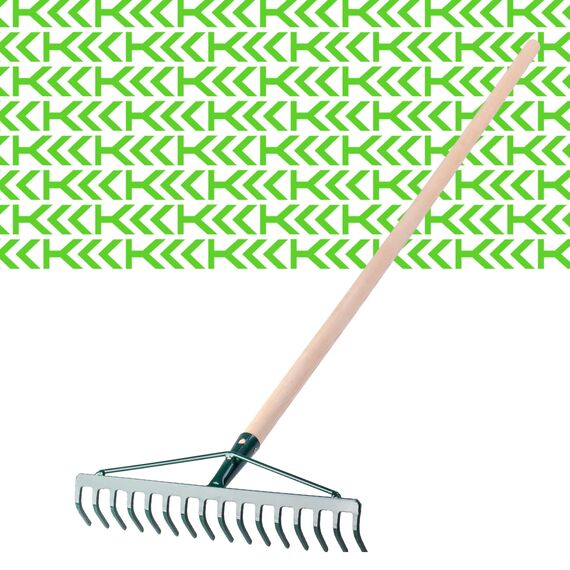 KADAX Rechen, breite Harke für Garten, Beet, Rasen, Gartenharke, Bügelrechen, Rasenrechen aus Metall, Laubrechen, Laubbesen, Gartengerät, Heurechen, Gartenwerkzeug (16 Zinken, Holzstiel)