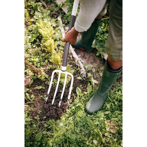 Fiskars Spatengabel für weiche, lockere Böden, Mit 4 Zinken, Länge: 105 cm, Zinken und Stiel aus hochwertigem Stahl, Schwarz/Weiß, White, 1070715