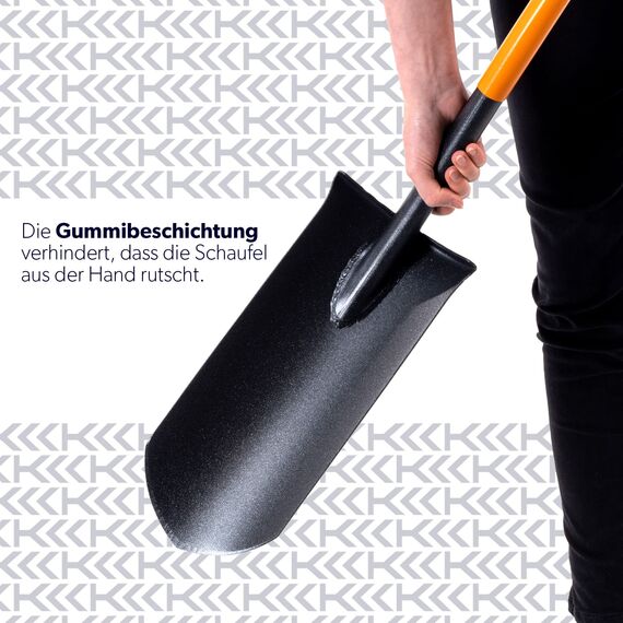 KADAX Drainierspaten, Drainagespaten mit D-Griff, Schaufel aus Stahl, Spitze Schaufel mit Stiel, Gartenspaten zum Löchergraben, Drainageschaufel, Spaten (121 cm, schwarz/orange)