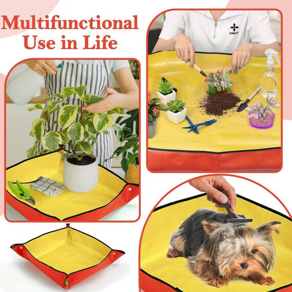 2 Stück Umtopfmatte zum Umpflanzen von Pflanzen, 99cm große Gartenmatte und 66cm orangefarbene Topfmatte für den Innenbereich, dickere Topfschale mit Pflanzenzubehör, faltbare wasserdichte Pflanzmatte