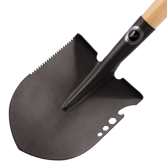 MIVOS Camping-Spaten aus Gehärtetem Borstahl - Länge 66 cm - Spatenschaufel - Survival-Schaufel mit Holzstiel - Kleiner Spitz-Spaten mit D-Griff - Grabspaten - Feldspaten - Made in EU