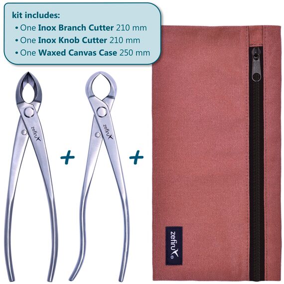 Werkzeugsets für Bonsai 210 mm aus Edelstahl - Knospenzange, Konkavzange mit geradem Schnitt und Etui aus gewachstem Leinentuch