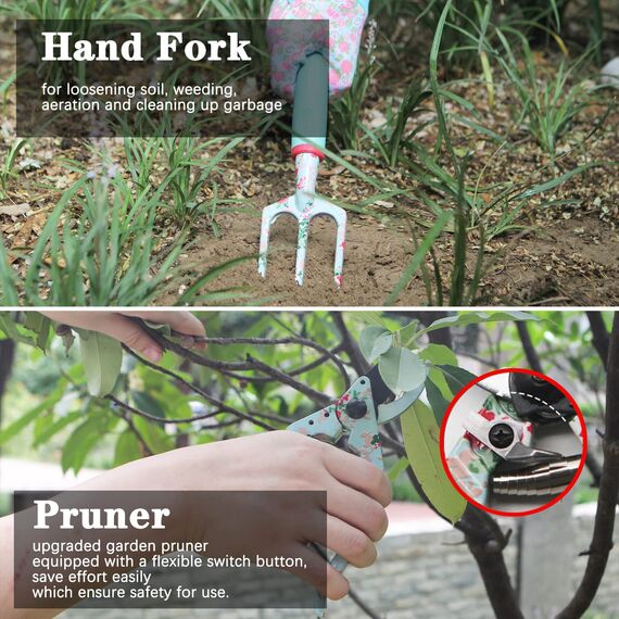 Gartenwerkzeug Set, 16 Stück Blumen Gartengeräte Set Garten-Handwerkzeug-Geschenkset，Gartengeschenke für Frauen und Männer, mit Gartenschere und Aufbewahrungstasche，Garten Zubehör Geschenk