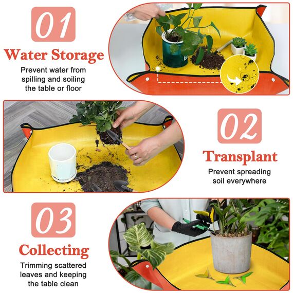 2 Stück Umtopfmatte zum Umpflanzen von Pflanzen, 99cm große Gartenmatte und 66cm orangefarbene Topfmatte für den Innenbereich, dickere Topfschale mit Pflanzenzubehör, faltbare wasserdichte Pflanzmatte