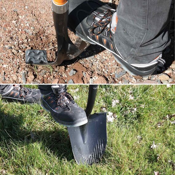 FRONTTOOL Spatenschaufel 2in1 Amerikanische Form, Gartenspaten, Profi Garten- & Bauwerkzeug aus Kohlenstoffstahl mit Fiberglasstiel (Fiberglasstiel)