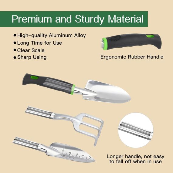 Housolution Gartengeräte Set, 8 PCS Gartenarbeit-Handwerkzeug-Set, Robust Aluminiumlegierung Gartenarbeit Zubehör mit Gummi Storage Tote Bag, Grün