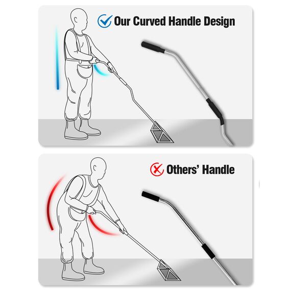Exact Design Sandfloh-Rechen, 40,6 cm breiter Korb, 132,1 cm langer robuster Griff, scharfe Zähne, gebogenes Griff-Design, 1-teilige Griff-Version