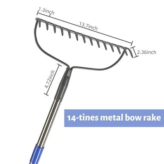 MIYA Gartenharke mit Stiel,Rechen,14 Zinken,Effiziente Gartengeräte,Gartenrechen für Bodenarbeiten,182CM