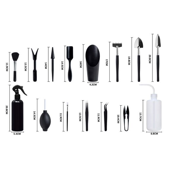 BlueMake 15-teiliges Sukkulenten-Werkzeug, Mini-Gartenhandtransplantation, Sukkulenten-Werkzeuge, Miniatur-Pflanzen-Set für drinnen und drinnen (15-teiliges Werkzeug-Set)