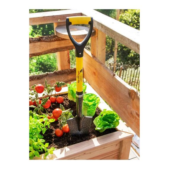 Spear Head Spade Kleine Gartenschaufel mit D-Griff und gepolstertem Griff, Fiberglasgriff mit Karbon-Mangan-Stahlklinge, preisgekrönter Spaten, 76,2 cm Mini-Griff, Gelb