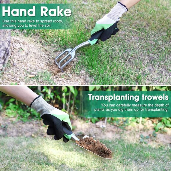 LBSTP Garten-Handwerkzeug-Geschenk-Set, Gartengeschenke für Frauen und Männer, 10-teilig, Edelstahl, robuste Gartenwerkzeug-Sets, Gartengeräte, Tasche für Damen und Herren, einfache Aufbewahrung