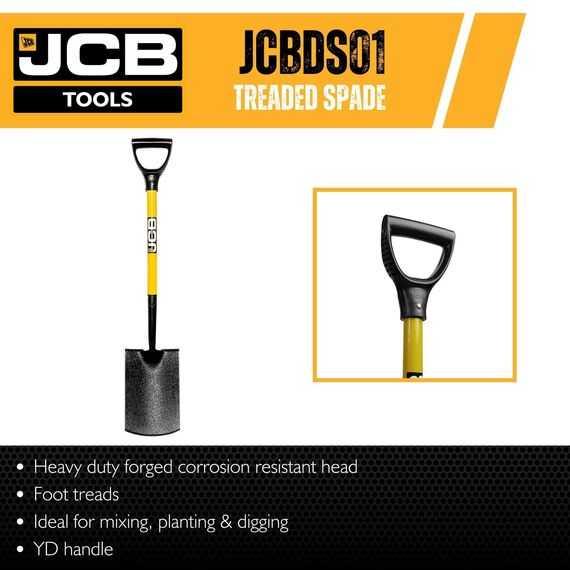 JCB - Professioneller Gartenspaten aus massivem geschmiedetem, profiliertem Karbonstahl – Professionelle Gartenwerkzeuge mit langem Griff – für Heimwerker, Pflanzen, Zäune, Grenzen, Metalldetektion