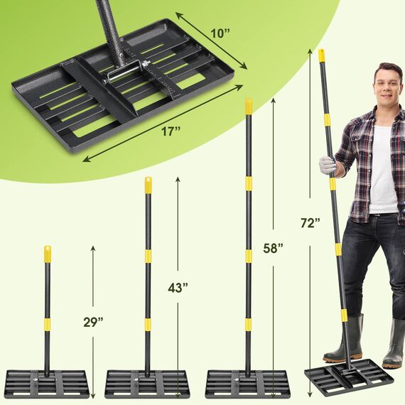 Rasen-Nivellierharke, 43,2 x 25,4 cm, Rasen-Nivellierwerkzeug für Rasenflächen, mit ergonomischem Griff, robuste Nivellierrechen für Rasen, Hof, Garten, Golfplatz, einfache Ebene, Boden, Sand