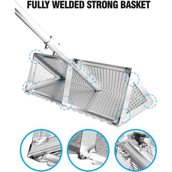 Exact Design Sandfloh-Rechen, 40,6 cm breiter Korb, 132,1 cm langer robuster Griff, scharfe Zähne, gebogenes Griff-Design, 1-teilige Griff-Version