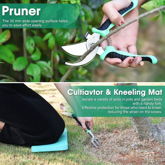 LBSTP Garten-Handwerkzeug-Geschenk-Set, Gartengeschenke für Frauen und Männer, 10-teilig, Edelstahl, robuste Gartenwerkzeug-Sets, Gartengeräte, Tasche für Damen und Herren, einfache Aufbewahrung