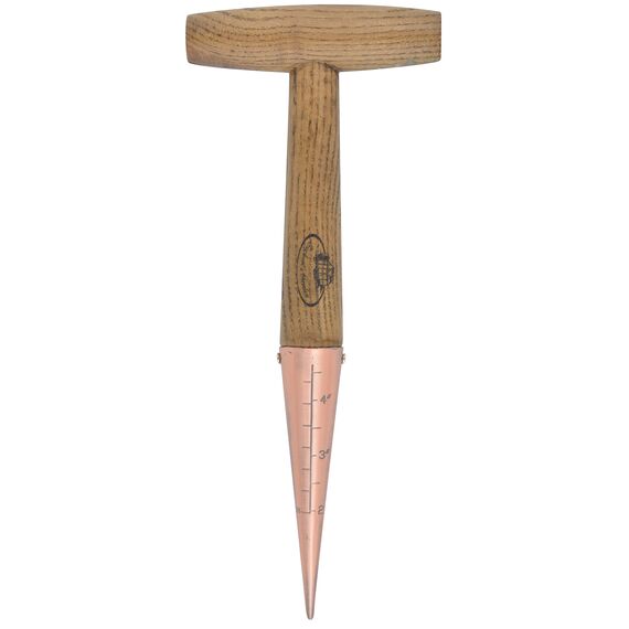 Esschert Design Verkupfertes Setzholz mit Skala, 11 x 3 x 28 cm, mit Holzgriff, verkupferte Spitze