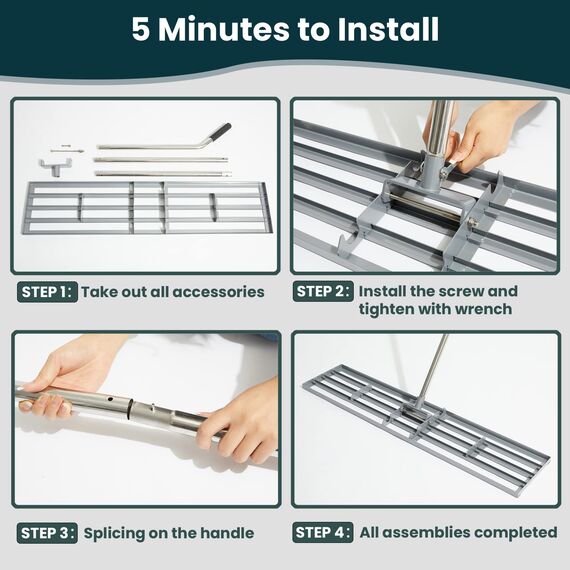Dremmt Rasen-Nivellierharke, 88,9 x 25,4 cm, professionelles Werkzeug mit Edelstahlgriff, Rechen für Rasen, robuste Landschaftsrechen für Hinterhof, Garten, Golfplatz, Bauernhof, Weide