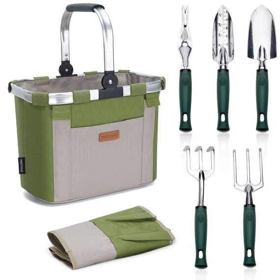 HappyPicnic Gartengeräte-Set mit 11 Stück Handwerkzeugen, Gartenwerkzeug-Tasche mit Hochleistungswerkzeugen, Gartenwerkzeug-Kit mit faltbarem Griff, Gartengeschenke für den Erntedankfest der Mutter