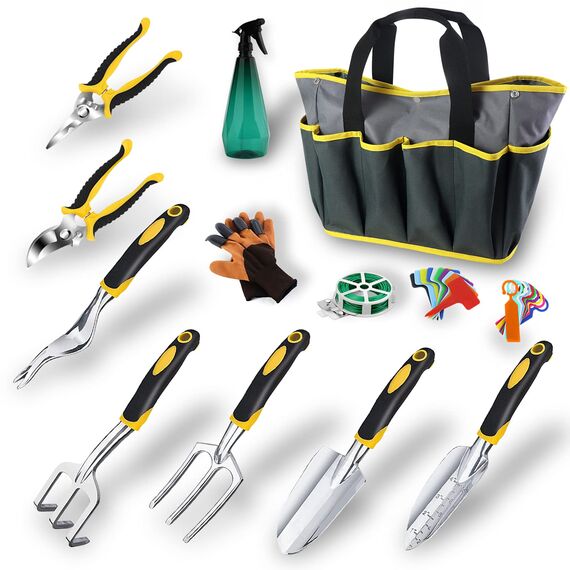 MKYRLX Gartenwerkzeug Set 32-teilig, ergonomische Gummigriffe mit Mehreren Köpfen, strapazierfähige Aufbewahrungstasche, Gartengeräte als Geschenk für Damen und Herren