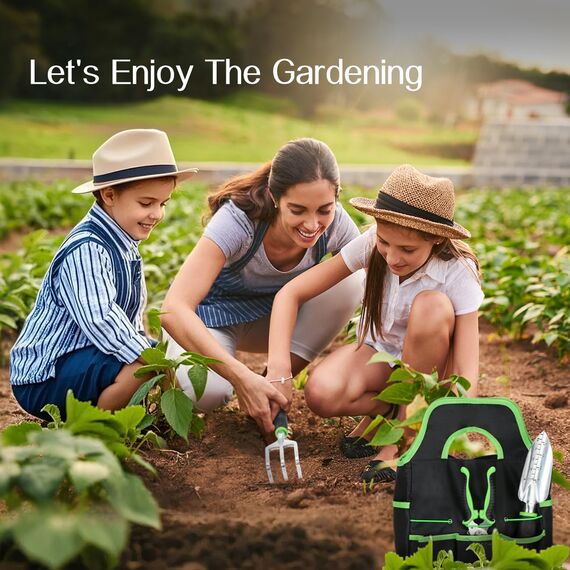 Housolution Gartengeräte Set, 8 PCS Gartenarbeit-Handwerkzeug-Set, Robust Aluminiumlegierung Gartenarbeit Zubehör mit Gummi Storage Tote Bag, Grün