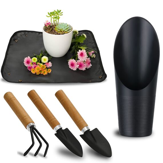 5 x Sukkulenten-Werkzeuge, Mini-Gartenwerkzeuge, Pflanzmatte als Pflanzenzubehör, Sukkulenten, Gartenarbeit, Handwerkzeug-Set für Sämling-Erde, Pflege von Sukkulenten, Bonsi, etc.