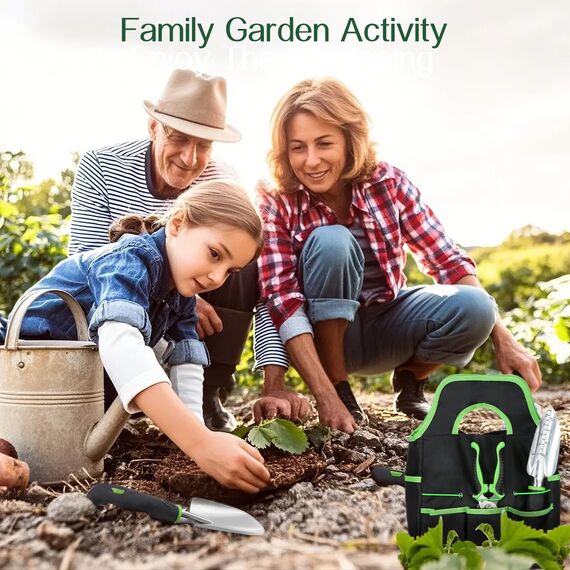 Housolution Gartengeräte Set, 8 PCS Gartenarbeit-Handwerkzeug-Set, Robust Aluminiumlegierung Gartenarbeit Zubehör mit Gummi Storage Tote Bag, Grün