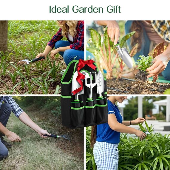 Housolution Gartengeräte Set, 8 PCS Gartenarbeit-Handwerkzeug-Set, Robust Aluminiumlegierung Gartenarbeit Zubehör mit Gummi Storage Tote Bag, Grün