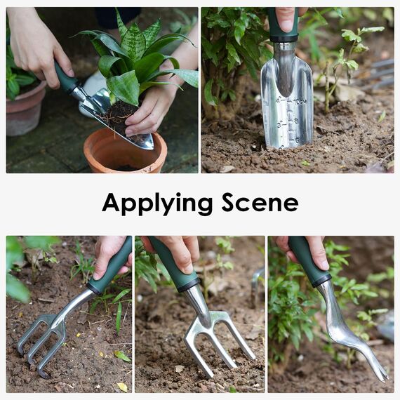 HappyPicnic Gartengeräte-Set mit 11 Stück Handwerkzeugen, Gartenwerkzeug-Tasche mit Hochleistungswerkzeugen, Gartenwerkzeug-Kit mit faltbarem Griff, Gartengeschenke für den Erntedankfest der Mutter