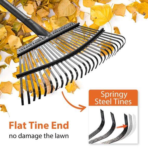 Rechen für Blätter, strapazierfähig, großer Garten-Laubbesen für Rasen, 165 cm, Gartenrechen mit rücksparendem langem Griff, 47 cm breit, 25 Zinken Kopf für schnelle Reinigung, Hof-Grasschnitt,