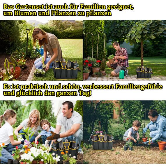 MKYRLX Gartenwerkzeug Set 32-teilig, ergonomische Gummigriffe mit Mehreren Köpfen, strapazierfähige Aufbewahrungstasche, Gartengeräte als Geschenk für Damen und Herren