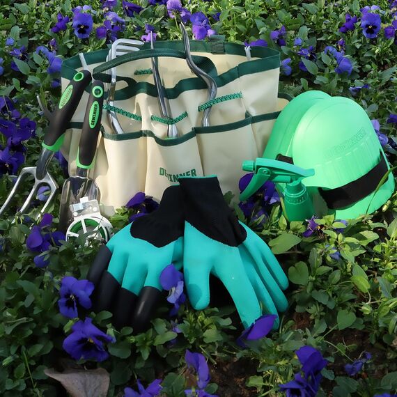 DEWINNER 11-teiliges Gartengeräte-Set, Garten-Sets mit Werkzeugtasche, robuste Garten-Handwerkzeuge und Ausrüstung, Edelstahl-Gartengeschenke für Damen und Herren