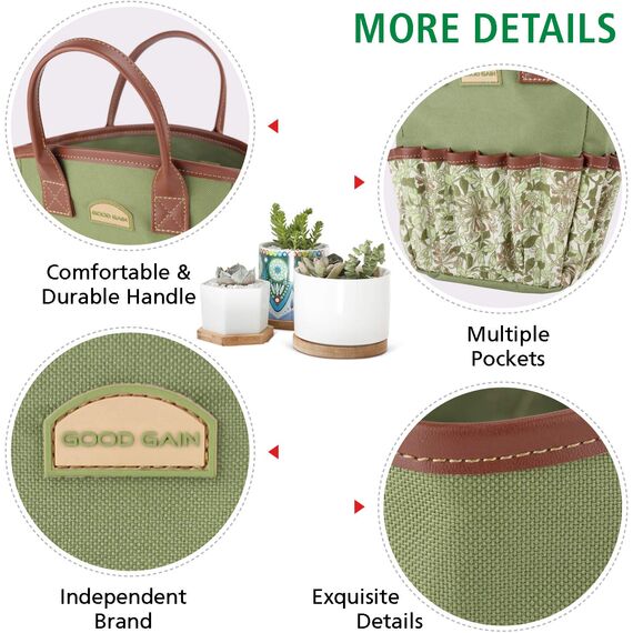 G GOOD GAIN Garten-Sukkulenten-Set mit Organizer-Tasche, Indoor-Mini-Hand-Gartenwerkzeug-Set, 14-teilige Werkzeuge für Bonsai-Pflanzgefäße Miniatur-Feenpflanzpflege.Grün