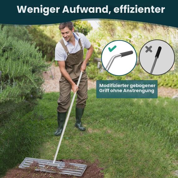 Dremmt Rasen-Nivellierharke, 88,9 x 25,4 cm, professionelles Werkzeug mit Edelstahlgriff, Rechen für Rasen, robuste Landschaftsrechen für Hinterhof, Garten, Golfplatz, Bauernhof, Weide
