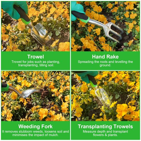 DEWINNER 11-teiliges Gartengeräte-Set, Garten-Sets mit Werkzeugtasche, robuste Garten-Handwerkzeuge und Ausrüstung, Edelstahl-Gartengeschenke für Damen und Herren