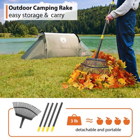 Rechen für Blätter, strapazierfähig, großer Garten-Laubbesen für Rasen, 165 cm, Gartenrechen mit rücksparendem langem Griff, 47 cm breit, 25 Zinken Kopf für schnelle Reinigung, Hof-Grasschnitt,