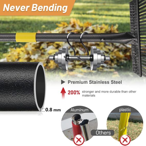 Laubbesen für Gartenarbeit – 45.7 cm breiter Gartenrechen für Blätter, 25 Zinken, Hofrechen für Rasenflächen, robust, 91.4–198.1 cm, Gras, abnehmbar für Camping