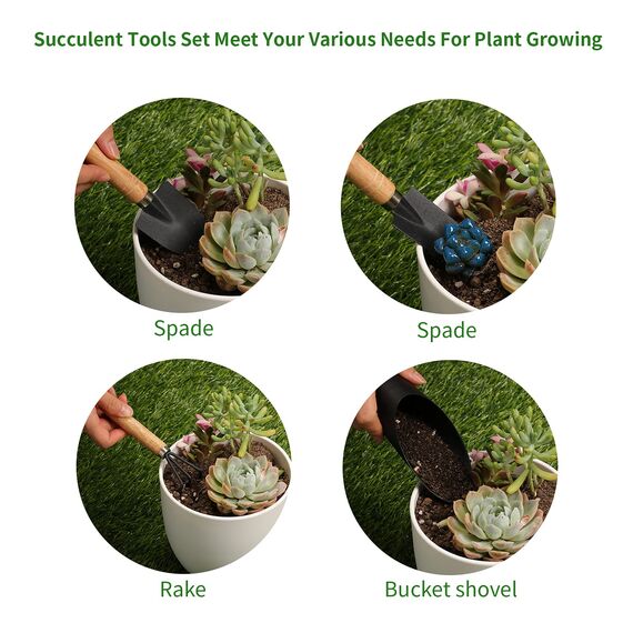 5 x Sukkulenten-Werkzeuge, Mini-Gartenwerkzeuge, Pflanzmatte als Pflanzenzubehör, Sukkulenten, Gartenarbeit, Handwerkzeug-Set für Sämling-Erde, Pflege von Sukkulenten, Bonsi, etc.
