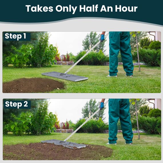 Dremmt Rasen-Nivellierharke, 88,9 x 25,4 cm, professionelles Werkzeug mit Edelstahlgriff, Rechen für Rasen, robuste Landschaftsrechen für Hinterhof, Garten, Golfplatz, Bauernhof, Weide