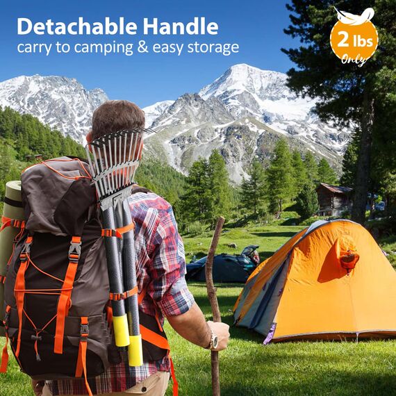 Rechen für Blätter, Gartenrechen für Rasen, strapazierfähig, Metallwerkzeuge mit 22,9 cm kleinem, schmalem Kopf, 94 cm - 200,7 cm Verstellbarer Langer Griff, 11 Stahlzinken, Schnellreinigungswerkzeug