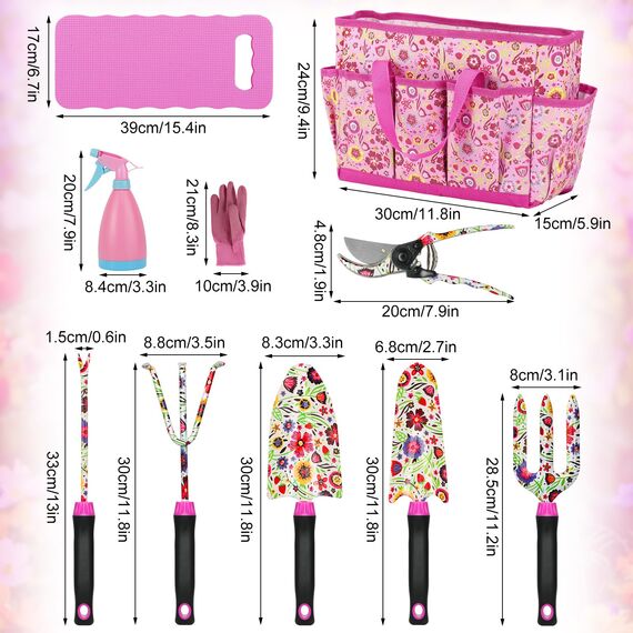Housolution Gartengeräte-Set, 10PCS Gartenarbeit-Handwerkzeug-Set, Robustes Gartenzubehör für Blumen mit Anti-Rutsch-Gummigriff Tote Bag,Gartenarbeit Tool Set Geschenke für Frauen Geburtstag Muttertag