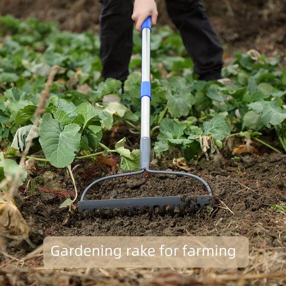 MIYA Gartenharke mit Stiel,Rechen,14 Zinken,Effiziente Gartengeräte,Gartenrechen für Bodenarbeiten,182CM