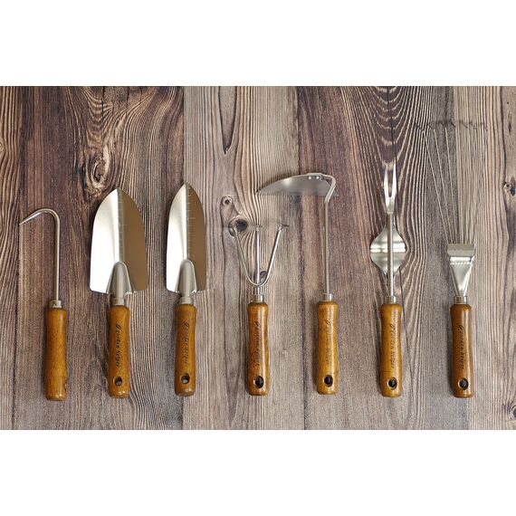 Japanisches Handrechen Gartenwerkzeug Japanischer Stahl mit Holzgriff Kleiner Rechen für Blätter Handheld Garten Reinigungswerkzeug Made in Japan Silber