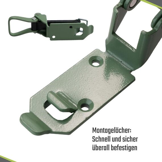 LOADCARE Verschlusslager Schaufelhalter Spatenhalter Axthalter Besenhalter Spannverschluss Geräterhalterung Garten (4 Stück 80 mm olivgrün)