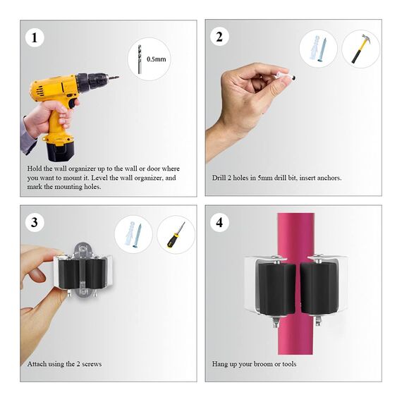 3-H 30 Stück Gerätehalter Set, Besenhalterung Wand Gartengerätehalter Besenhalter, Wandhalterung für Besen Gartengeräte Schaufel Wischmopp, Stahl Werkzeughalter Zuhaus Garten Garage, Schwarz