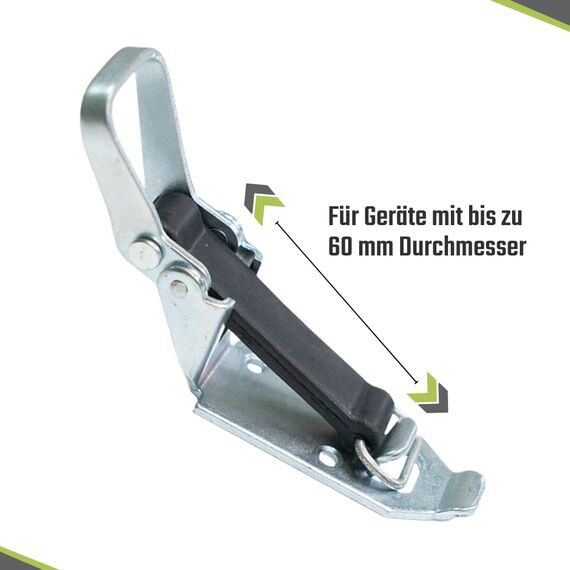 LoadCare Verschlusslager Schaufelhalter Spatenhalter Axthalter Besenhalter Spannverschluss Geräterhalterung Garten (Stahl verzinkt, 60 mm)