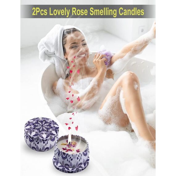 Gartengeschenke für Frauen, 6-teiliges Gartengeräte-Set mit Blumendruck, inklusive Kelle, Gabel, Schere, 2 Kerzen und Handschuhe, Muttertags-Geburtstagsgeschenke für Mutter, Gärtnerinnen (lila)