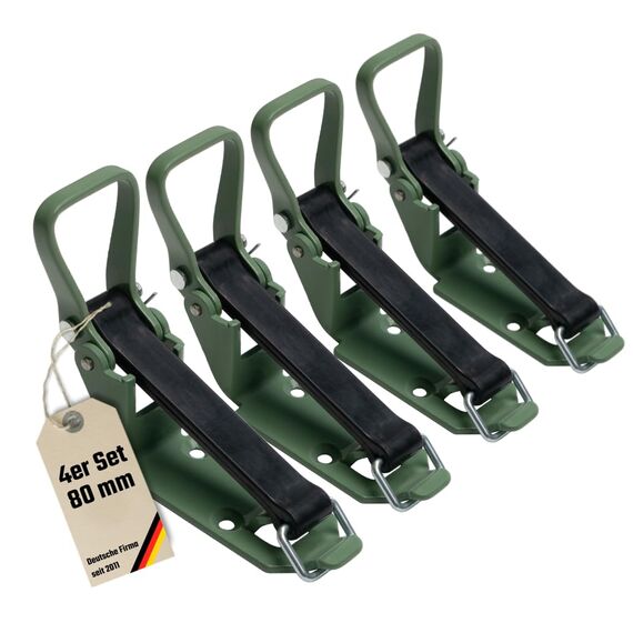 LOADCARE Verschlusslager Schaufelhalter Spatenhalter Axthalter Besenhalter Spannverschluss Geräterhalterung Garten (4 Stück 80 mm olivgrün)