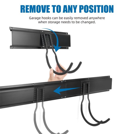 Tool Organizer Wandhalterung, 80 Zoll Garage Organizer Wandmontage, Gartenwerkzeug-Aufbewahrungsregal mit 15 Haken mit 2 Gurten für Skiausrüstung, Rechenschaufel Hofwerkzeuge, Stuhl, Gartenschläuche