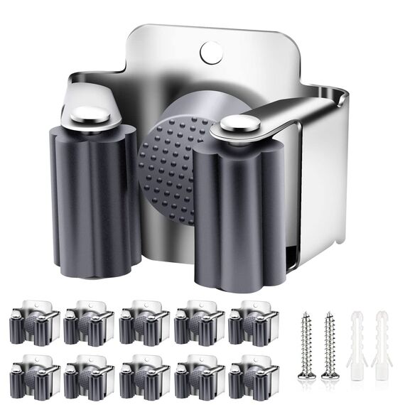 Verdenu Gerätehalter Set, Grau Besenhalterung Wand Gartengerätehalter Besenhalter inkl. Montagematerial für Küche, Zuhause, Badezimmer, Garage, Garten (10 Stück)