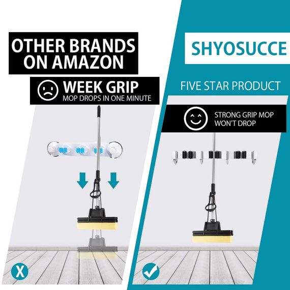 SHYOSUCCE Edelstahl Besenhalter, Besenhalterung Wand mit 3 Schlitze und 4 Haken, Gerätehalter Wandhalterung für Küche, Badezimmer, Garage und Garten, Schwarz